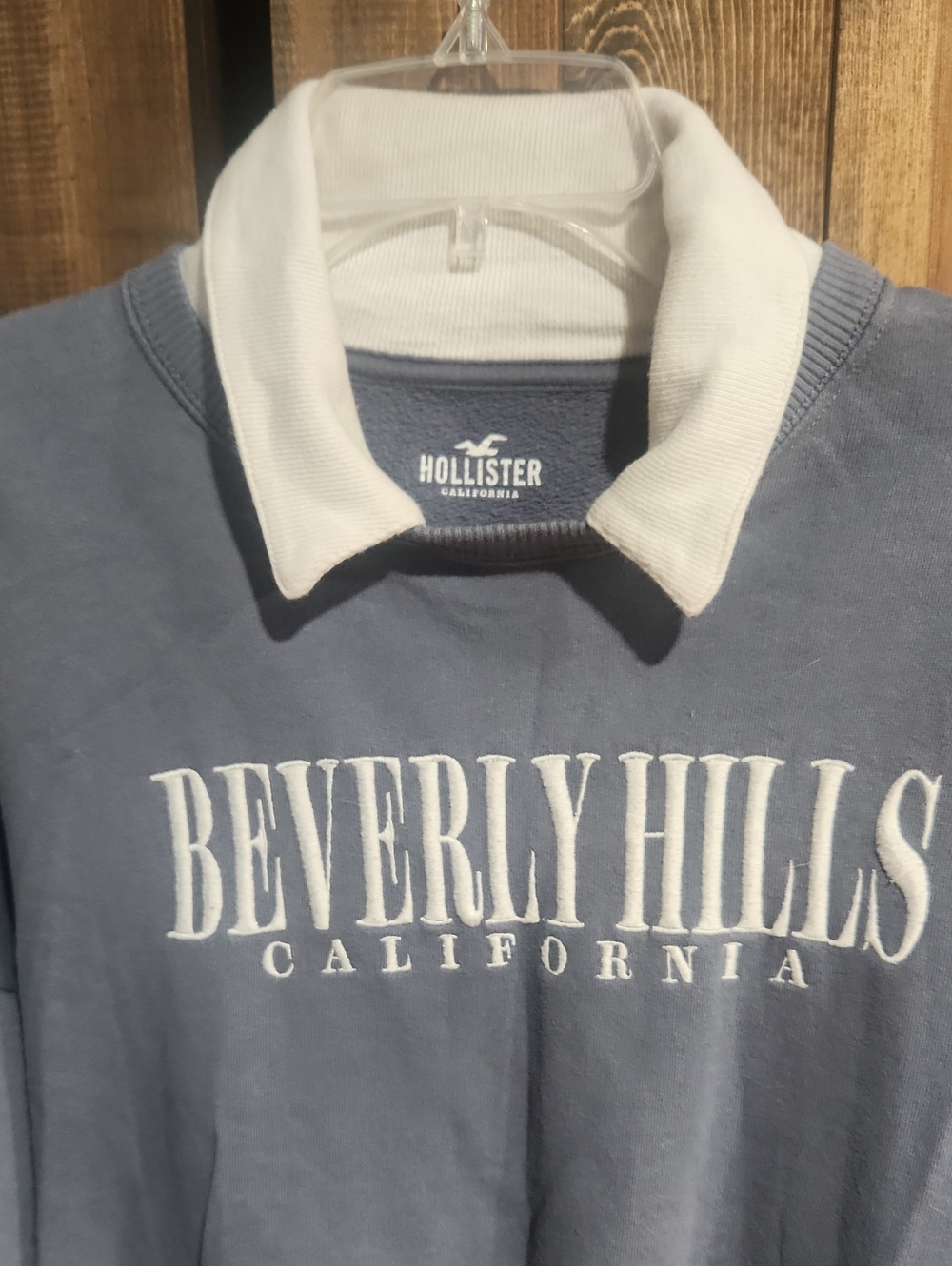 Hollister Women's Slate Blue Crewneck Sweater with White Collar